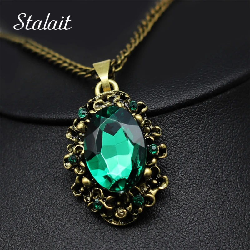 Женское винтажное ожерелье с подвеской в виде зеленых кристаллов|fashion jewelry|jewelry