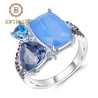 gems ballet natural aqua blue calcedony rings 925 sterling silver gemstone vintage ring for women bijoux fine jewelry