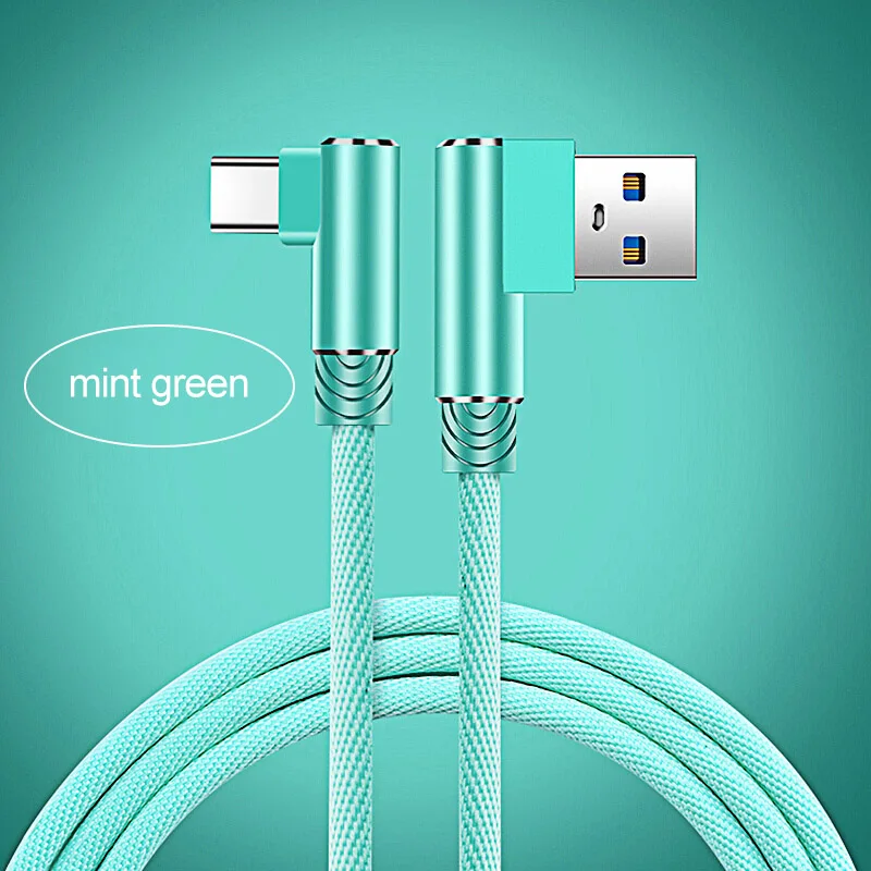 Green 90 градусов type C быстрое зарядное устройство USB кабель для передачи данных для huawei p20 p30 mate 20 USB кабель для samsung s9 s10+ телефонный кабель для xiaomi 8 9 - Цвет: Green