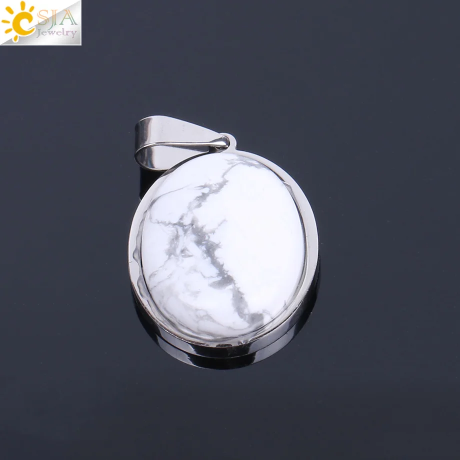 White Turquoise CSJA натуральный камень бусины в форме яйца Ожерелья Подвески Розовый кварц зеленый авантюрин лазурит тигровый глаз рейки ювелирные изделия F133 - Окраска металла: White Turquoise