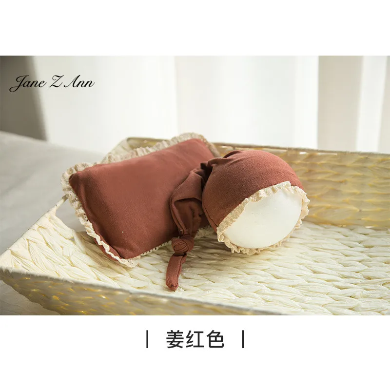 Jane Z Ann Newborn photography props baby studio 6 colors cotton lace hat+ pillow photo shooting accessories | Детская одежда и