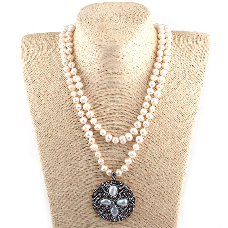 

MOODPC Fashion Freshwater Natural Pearl Knot Halsband Necklaces Round Crystal Pave Pearls flower For Women