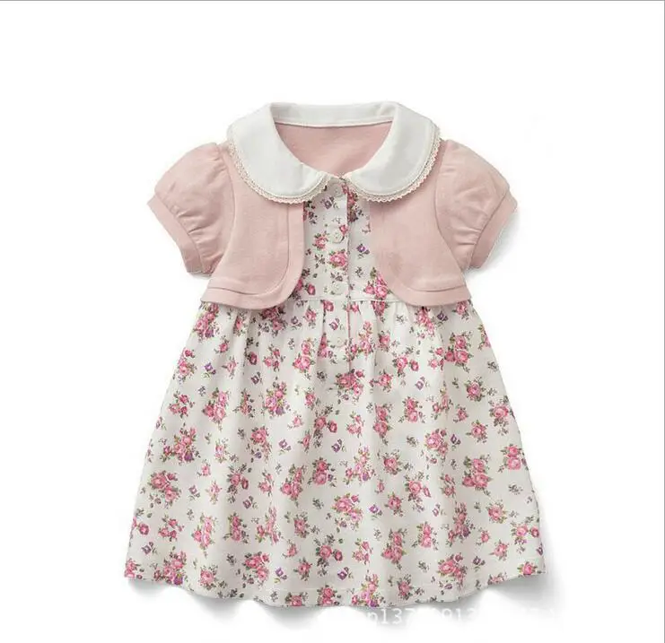 Baby Girls Summer Dresses Peter Pan Collar Short-Sleeved Children Dress Small Shawl Floral Button Frocks For 2-3T T173 | Детская одежда