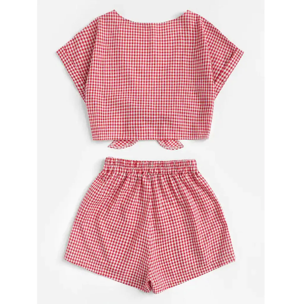 Модный женский однотонный бандажный топ с бантом и короткими рукавами из 2