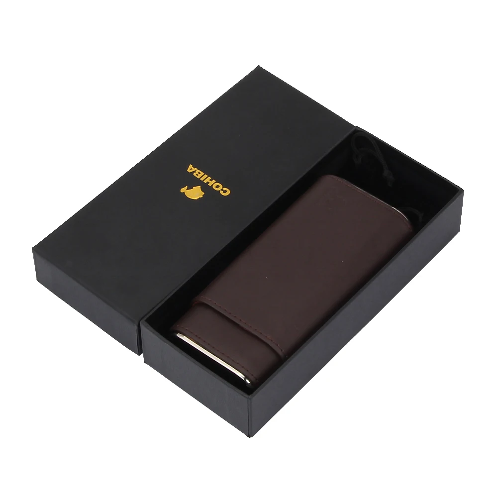 COHIBA кожаный чехол для сигар из кедра, дорожный Карманный держатель для сигар, 3 трубки, переносной деревянный ящик для сигар