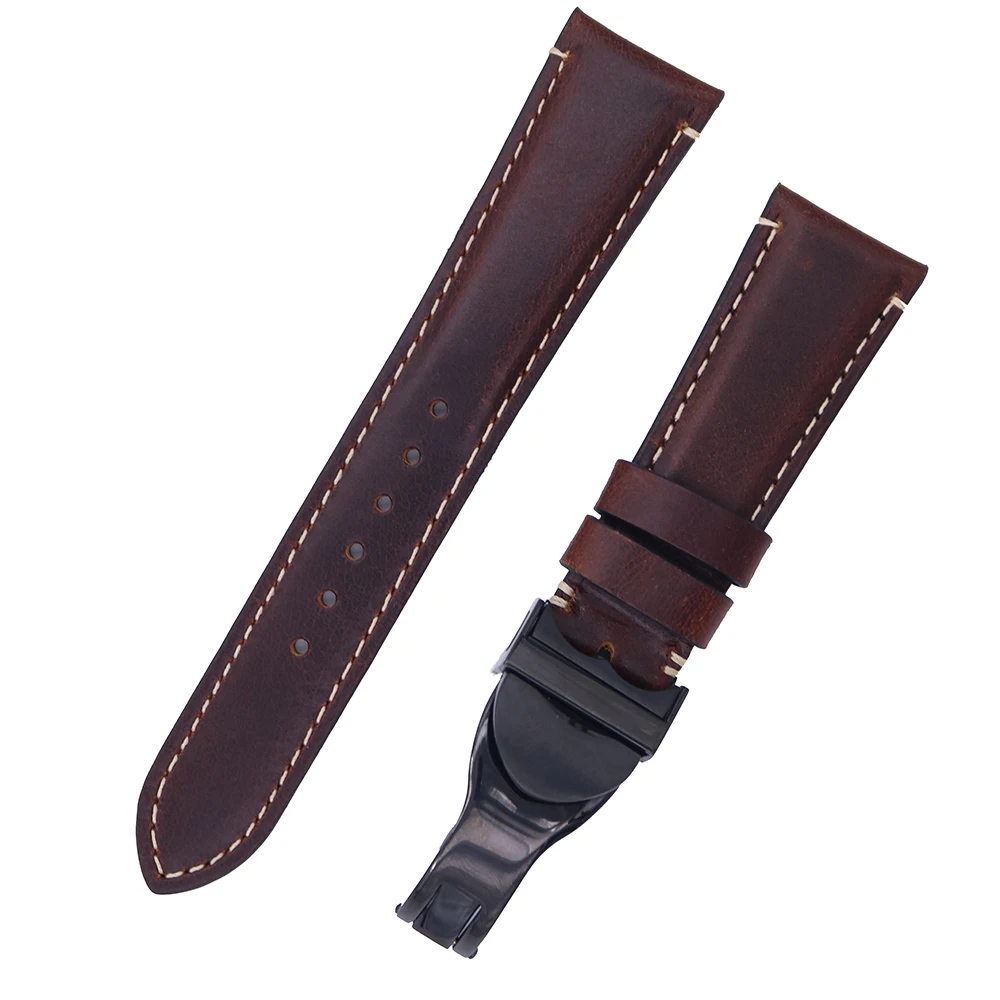 Rolamy 22mm Wholesale Durable Genuine Leather Wrist Watchband Strap Belt Loops Band Bracelets For IWC Tudor Seiko