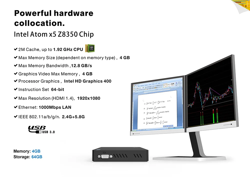 Z83-V мини-ПК Windows 10 Intel Atom X5-Z8350 Intel HD graphics 400 2,4 ГГц 5,8 ггц WiFi 1000 м USB3.0 BT4.0 мини настольный компьютер