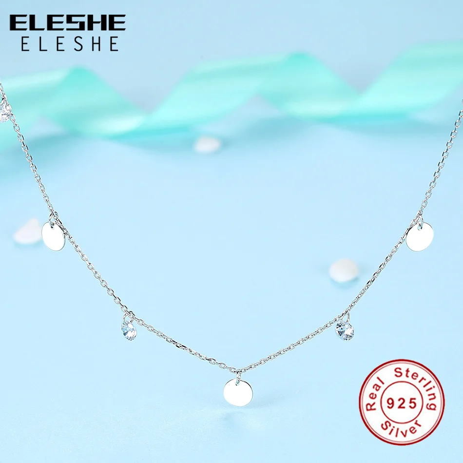 ELESHE, Ретро стиль, 925 пробы, серебро, кубический циркон, кристалл, круглая монета, колье, ожерелья, Подвеска для женщин, модное серебряное ювелирное изделие