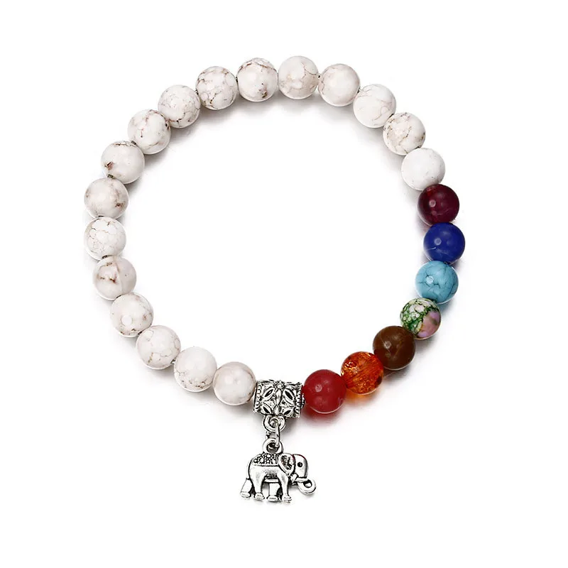

7 Chakra Bracelet Animal Elephant Bangle Men Lava Healing Balance Beads Prayer Natural Stone Yoga Bracelet For Women