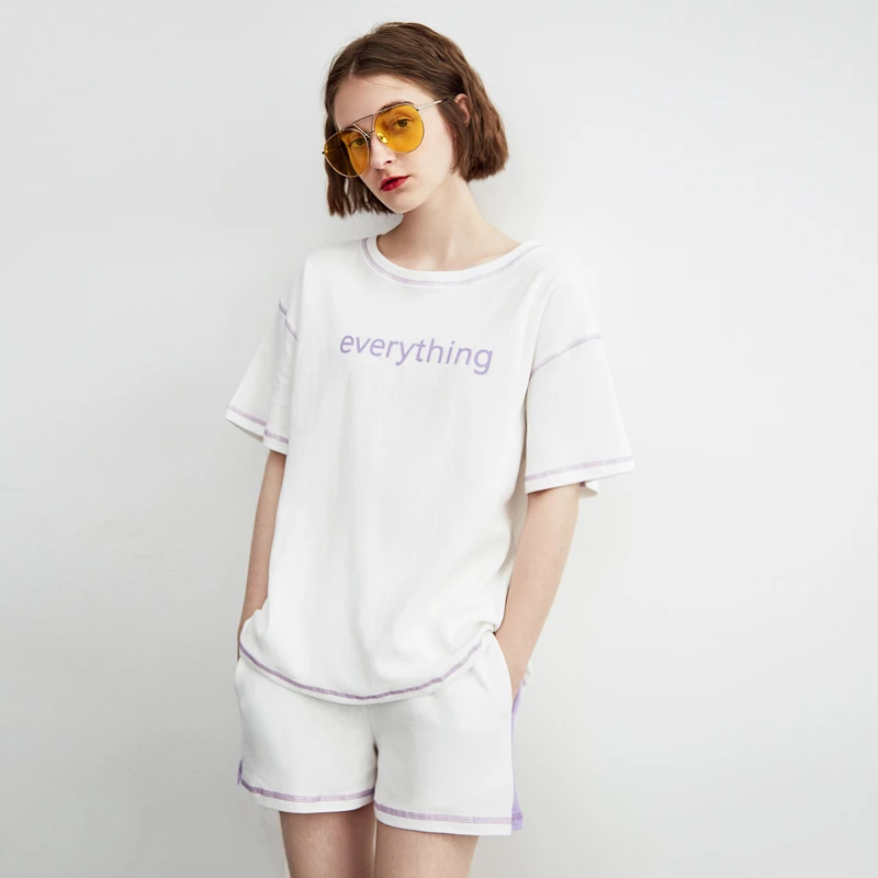 ARTKA Mid-year Promotion Time-Limited Spike Women Suits Short Sleeve Letter Print Knit Suit Casual T-shirt and Shorts SA11183X