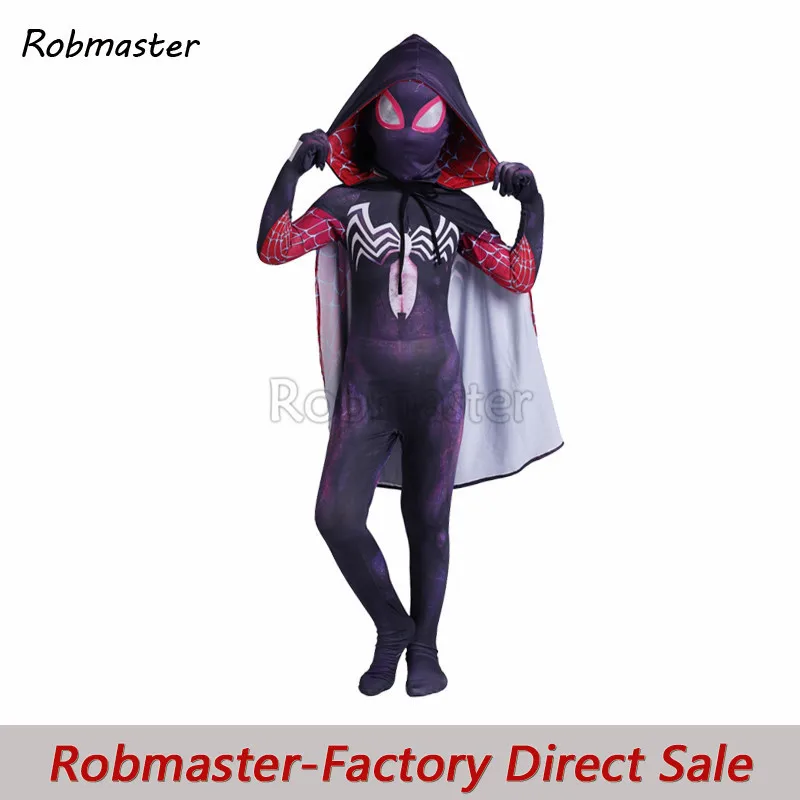 3D печатных детей гвеном Косплей Костюм с капюшоном Zentai девочек Веном симбиот костюм паук Гвен Стэйси костюм Спайдермен плащ костюм