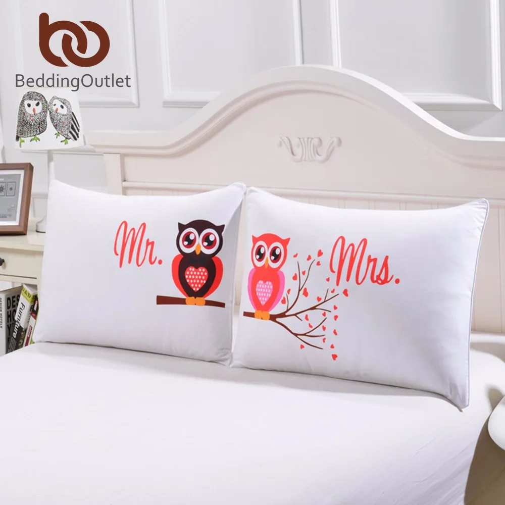 BeddingOutlet наволочка для подушки Mr и Mrs с рисунком Совы романтическая искусственная
