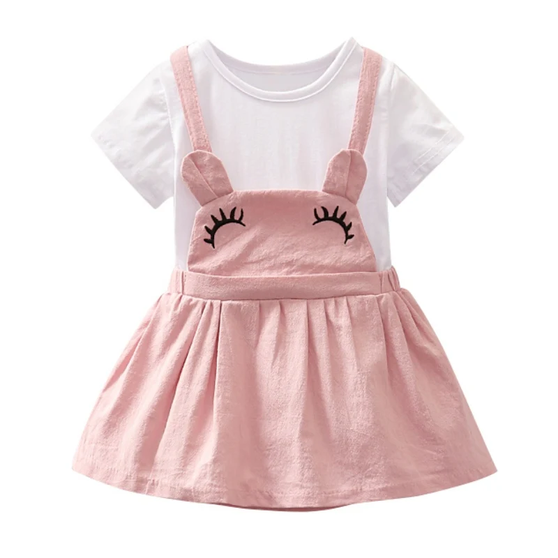 Summer Baby Girl Princess Dress Fake 2 Piece Toddler Big Eye Pattern Short Sleeve Dresses | Детская одежда и обувь