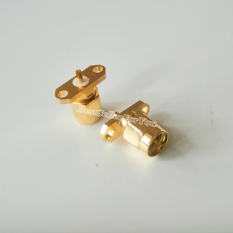 10Pcs SMA male plug center 2 hole flange deck mount solder RF connector Golden New | Обустройство дома