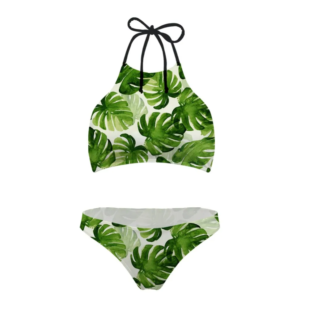 Новый Для женщин купальники оставляет печати высокая шея купальник укороченный