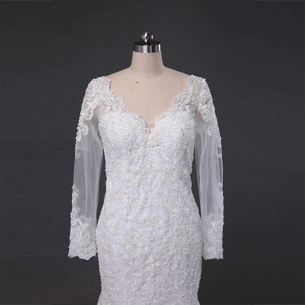 Vestidos de noiva Longo com Renda сексуальное платье Русалка с длинным рукавом свадебное