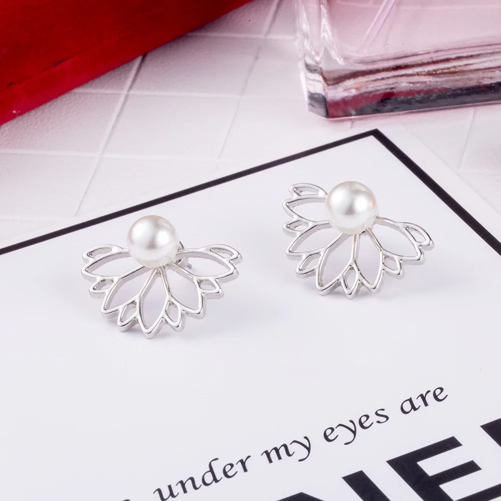 Silver color Корейские ювелирные изделия циркон Жемчуг Сердце Кристалл цветок Крылья ангела серьги-гвоздики геометрической формы для женщин массивные ювелирные изделия для ушей - Окраска металла: Silver color