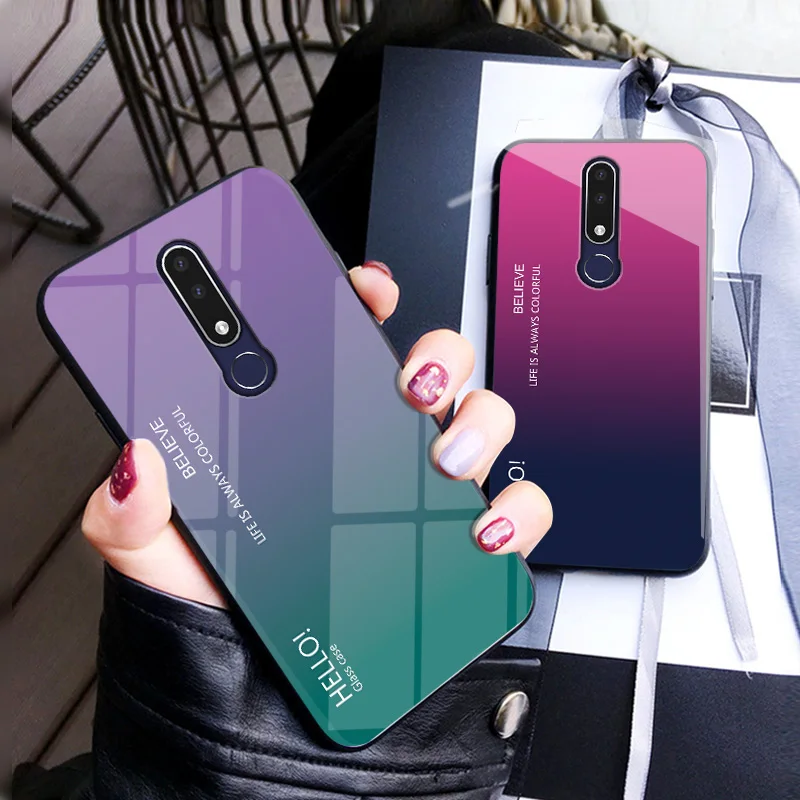 Градиентный чехол из закаленного стекла для телефона Nokia X6 X7 X71 разноцветный 7 1 4 2 3