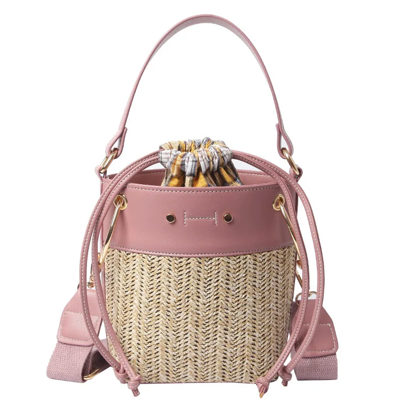 Trendy Straw Bucket Bag Drawstring Wide Shoulder Strap Handbag for Women | Багаж и сумки