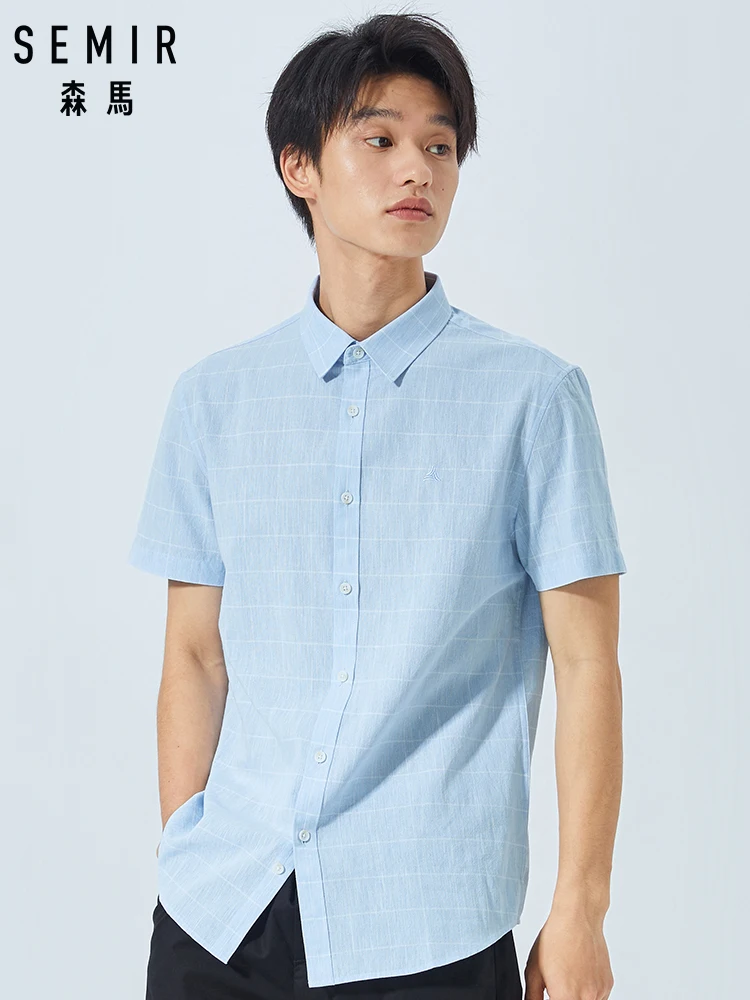 Мужская рубашка с коротким рукавом SEMIR белая хлопковая клетчатая лето 2019 | одежда