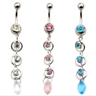 НОВЫЕ ХИРУРГИЧЕСКИЕ стальные болтающиеся кольца в пупок с каплями воды, голубые Кристальные пупковые полосы, модное кольцо на пупок, сексуальное ювелирное изделие для пирсинга тела