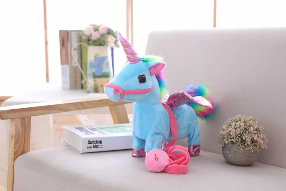 Милая электрическая ходячая плюшевая игрушка единорог 35 см мягкая Набивная