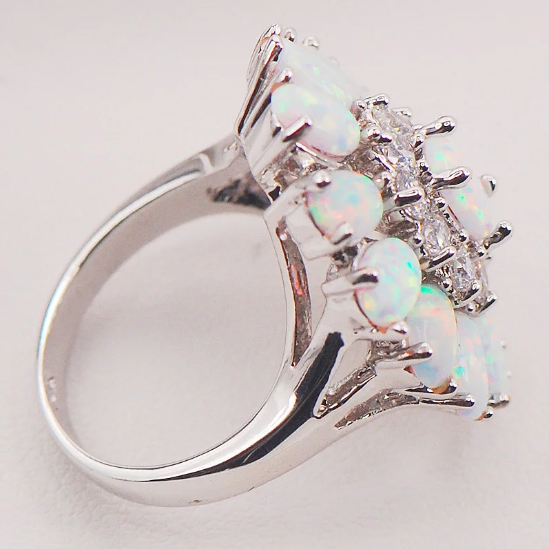 Женское кольцо из серебра с белым огненным опалом размеры 6 7 8 9 10 11 F577|ring size|jewelry