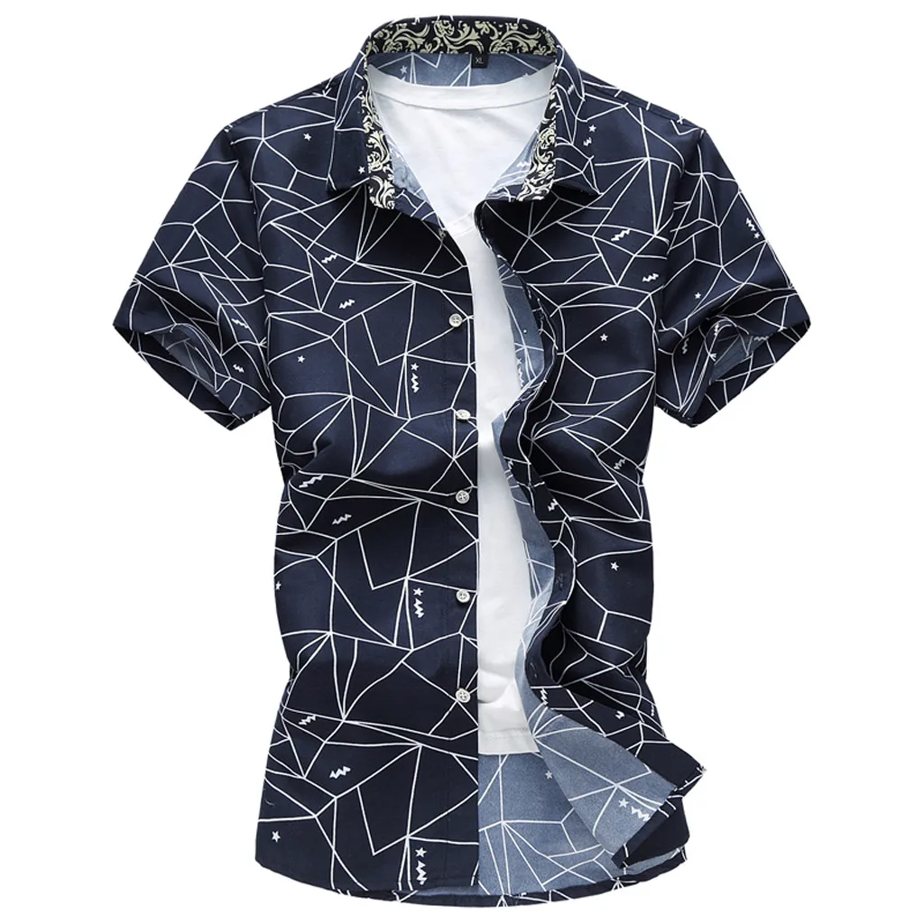 Womail, M-6XL, мужские рубашки с принтом, с коротким рукавом, мужские, брендовые, повседневные, мужские, тонкие, однобортные, Гавайские рубашки, плюс размер, одежда