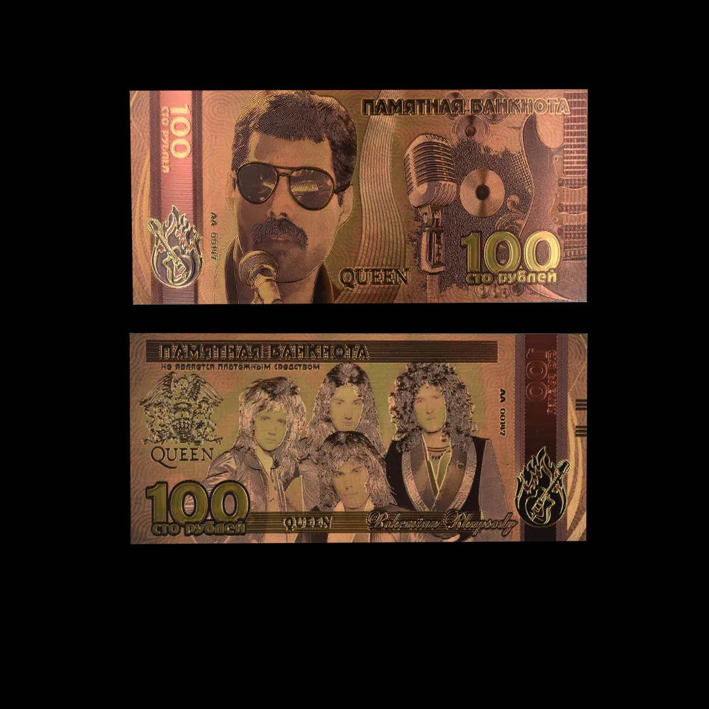 

Queen Band Products Color Russia Gold Banknotes 100 Rouble Banknotes In 24k Gold Fake Paper Money for Gift