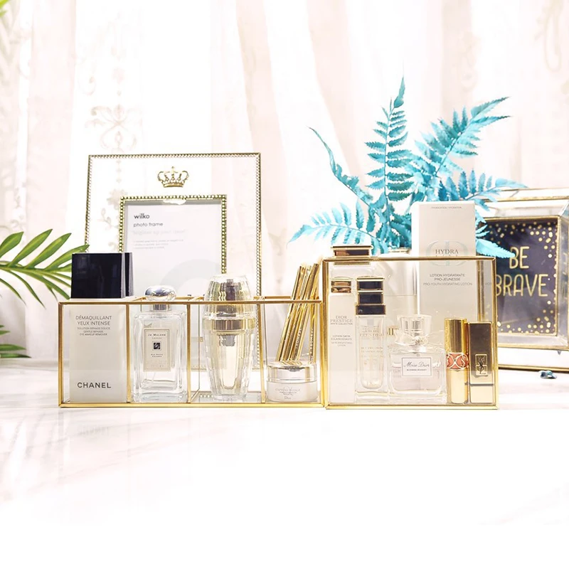 Классический Европейский стеклянный органайзер для макияжа с золотыми краями