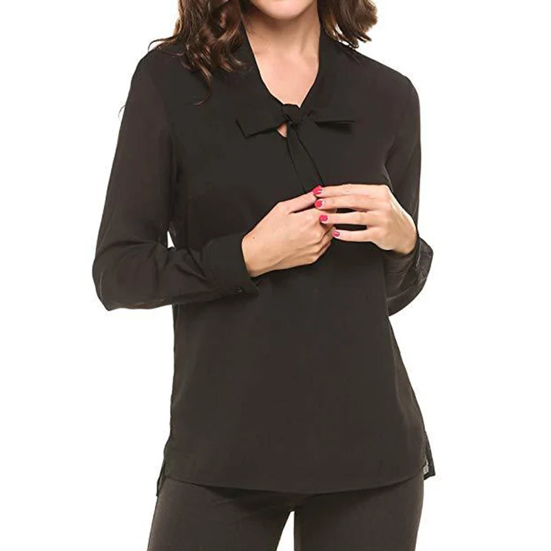 

Women Shirts Bow Tie Neck Long Sleeve Casual Office Chiffon Blouse Tops FS99