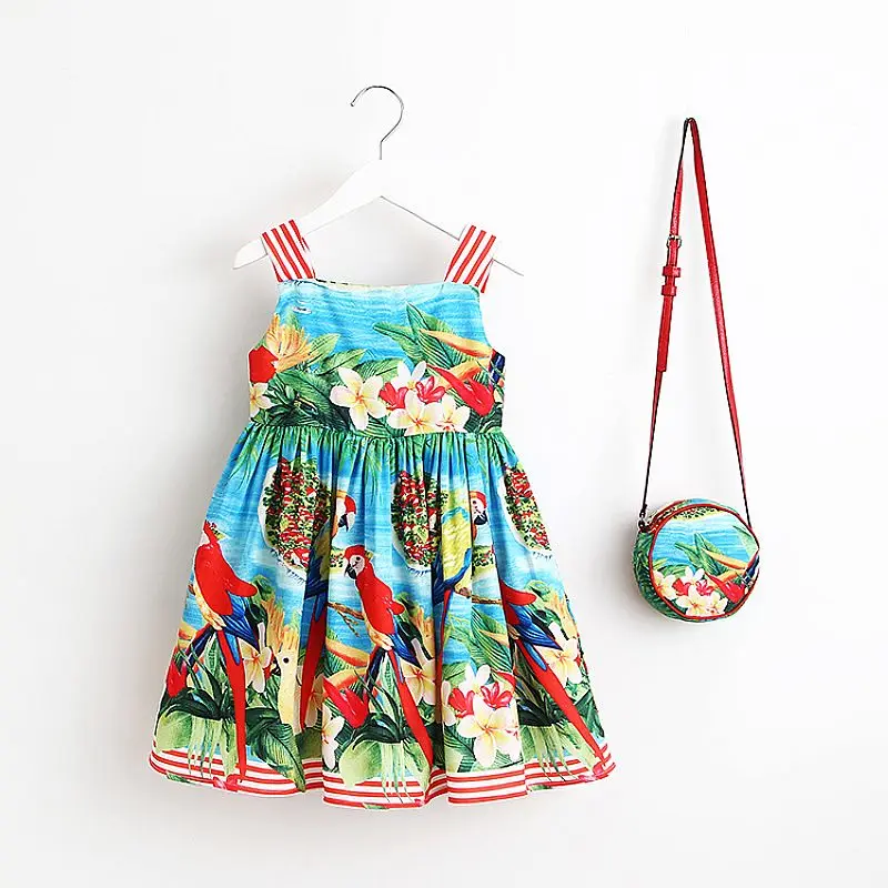 Baby Girls Flower Dress with Bag 2022 Brand Summer Dresses Children Clothing Vestidos Princess Costume for Kids | Детская одежда и