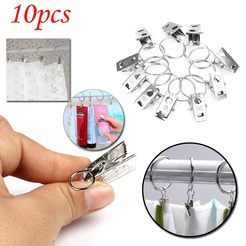 10 шт. зажимы для штор крюк окно занавеска для душа кольца для зажимов серебристый металл зажимы для штор кольца декоративные шторы s Аксессуары