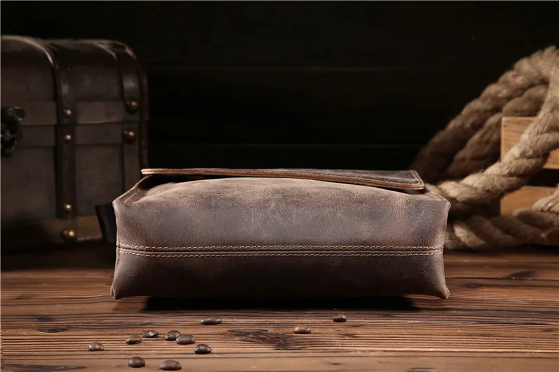Men's Bags Crazy Horse Genuine Leather Vintage Crossbody For Men IPAD Messenger Bag Business Shoulder Male |
