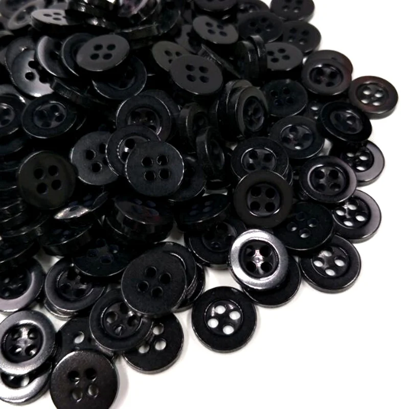 HL 11MM Black Color 4 Holes Flatback Plastic Buttons Shirt  Apparel Sewing Accessories 100/300/500pcs