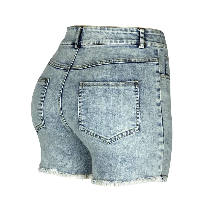 light blue Женские, с высокой талией джинсовые шорты женский костюм с шортами Большие размеры облегающие гимнастические Pantalones de mezclilla de cintura - Цвет: light blue