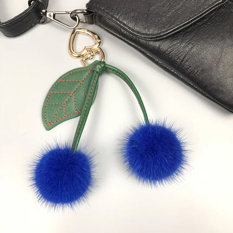 royal blue Импортный натуральный мех норки Вишневый брелок красный синий розовый белый натуральный мех норки pom Сумочка Подвеска плюшевые меховые украшения - Цвет: royal blue