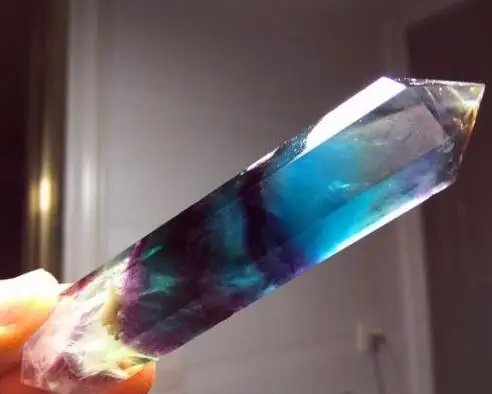 TOP 105g Rare Natural green purple fluorite quartz crystal point healing