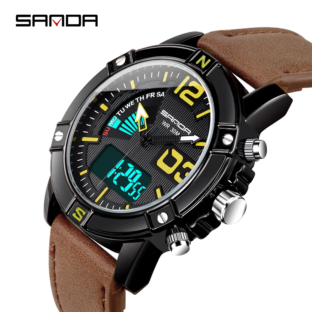 

Sanda Luxury Brand Men Analog Digital Leather Sports Watches Men's Army Military Watch Man Quartz Clock Male Relogio Masculino