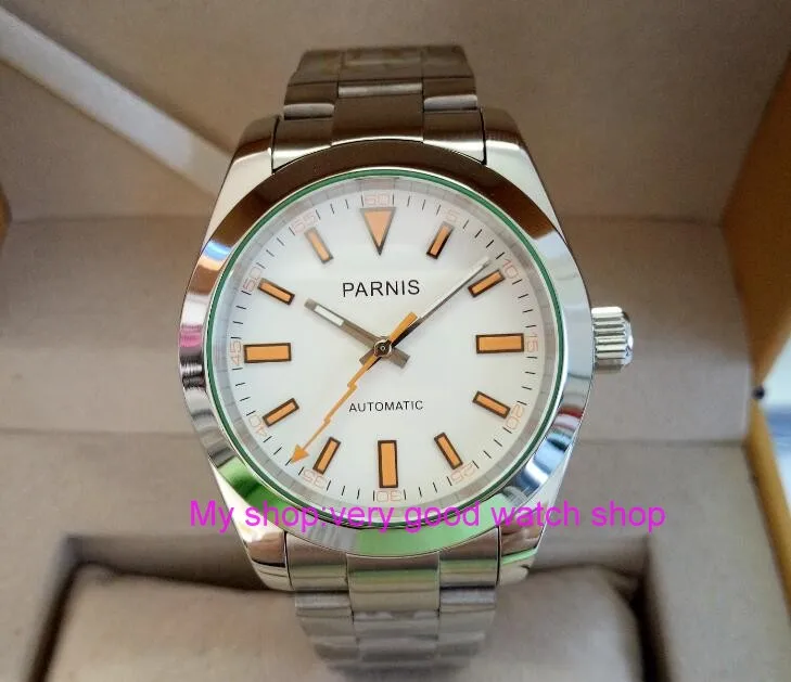 Бесплатная доставка 40 мм Мужские часы Parnis с сапфирами из стекла 21 ювелирное