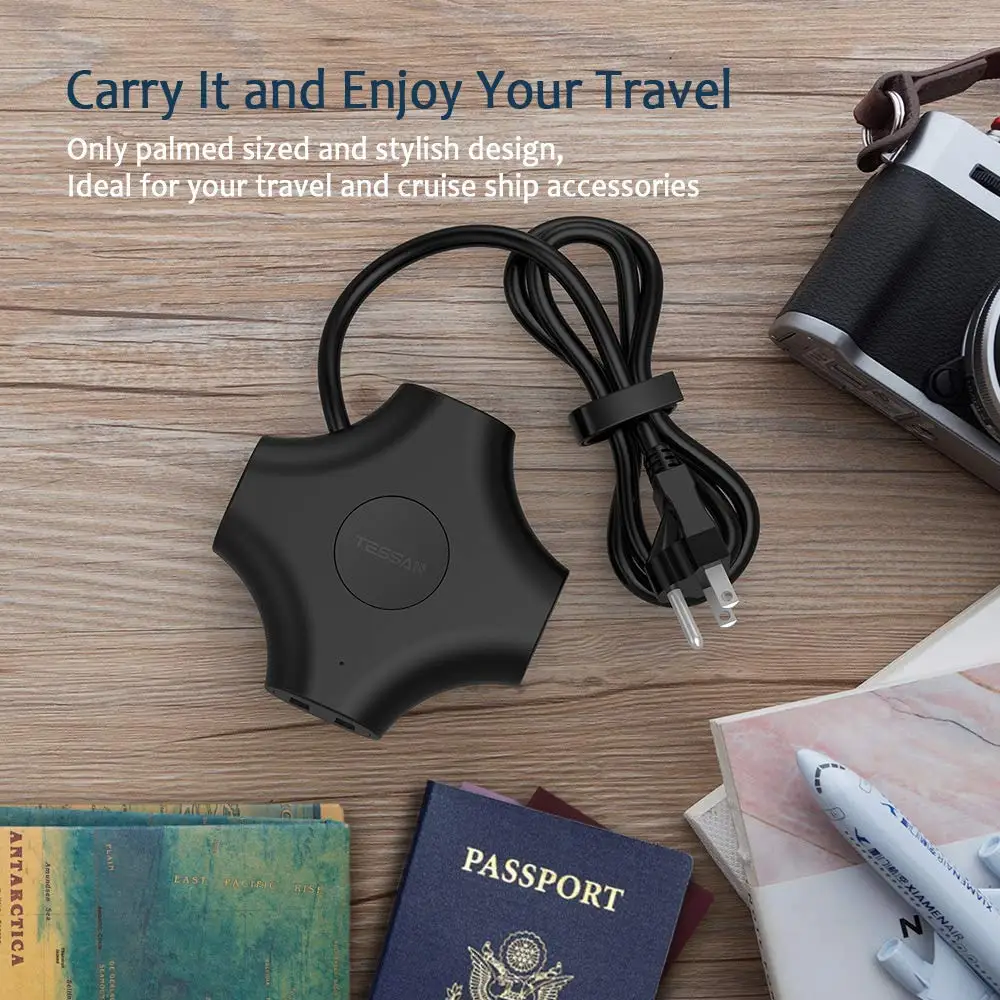 TESSAN Мини дорожный блок питания с 2 Смарт usb портами, 3 розетки портативная зарядная станция с 5ft гнездо для шнура удлинителя для нас