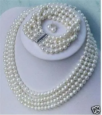 

4 row Noblest white pearl necklace bracelet Pendants Free shipping