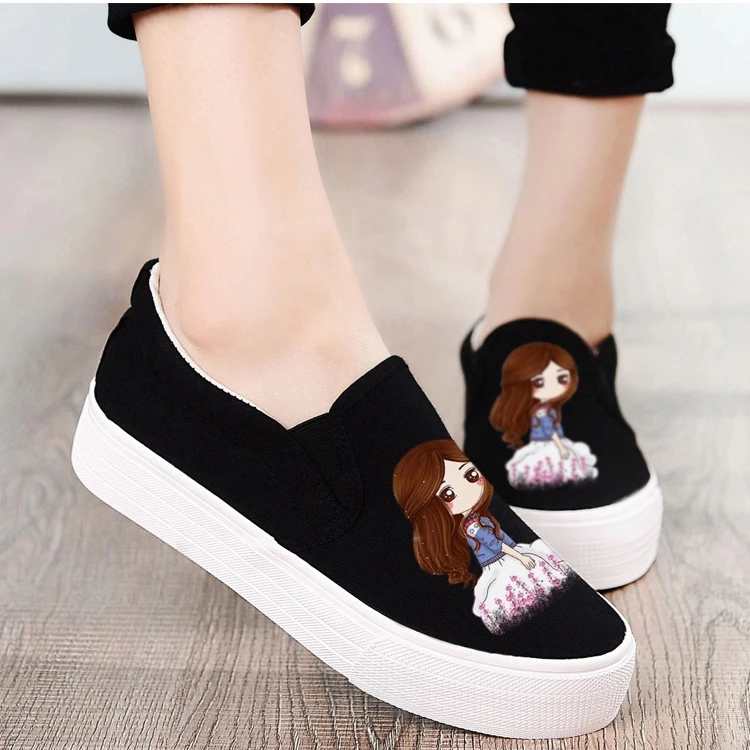 Лоферы без шнуровки летняя женская модная парусиновая обувь с ручной росписью