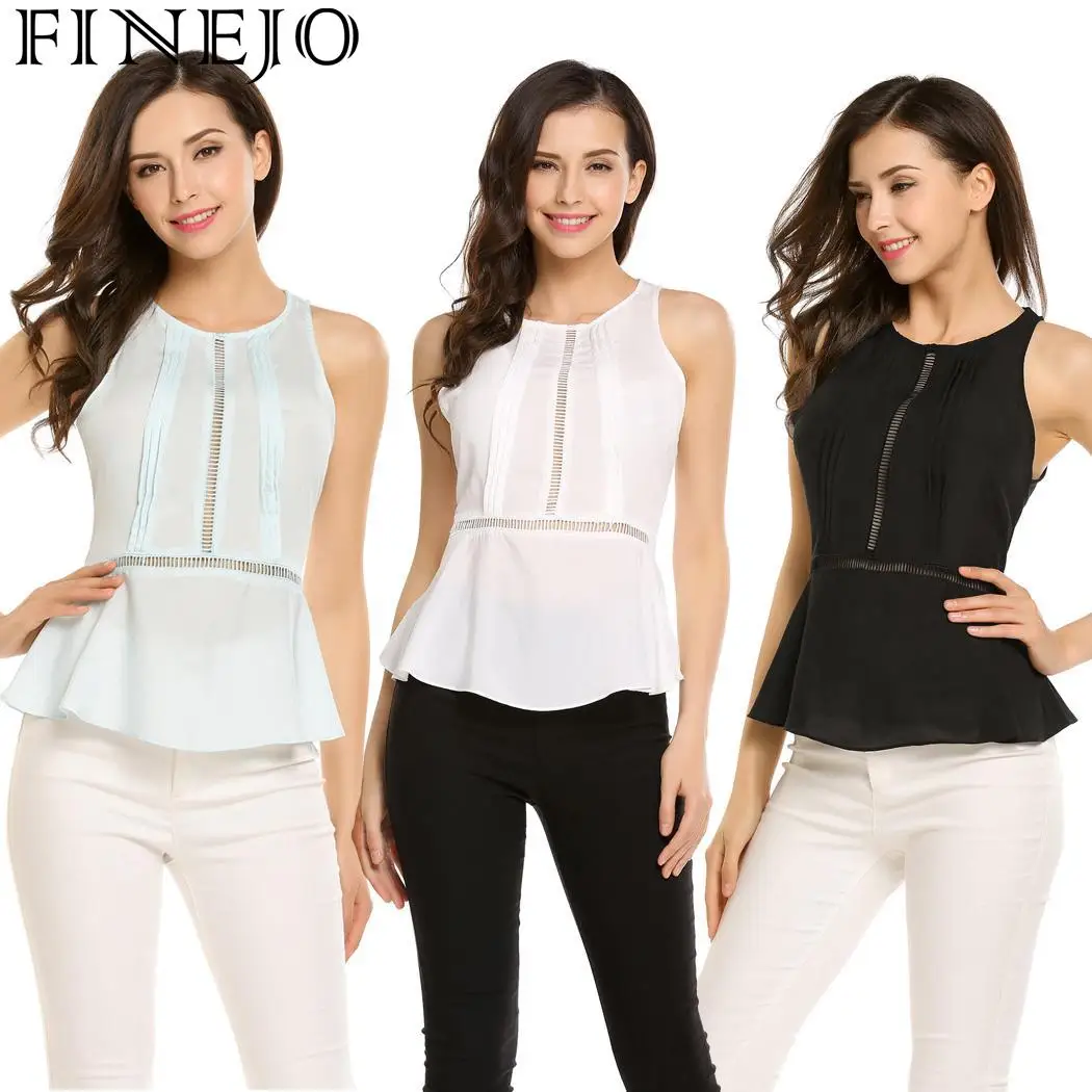 FINEJO Sexy Casual O-Neck Sleeveless Hollow Out Back Zipper A-Line Hem Women Vest Tops | Женская одежда