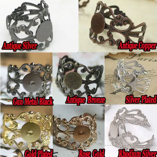 10PCS  Adjustable FILIGREE RING BASE BLANK, Ring base Setting ANTIQUE BRONZE/Rhodium Silver/Rose Gold Findings  DIY Jewerly