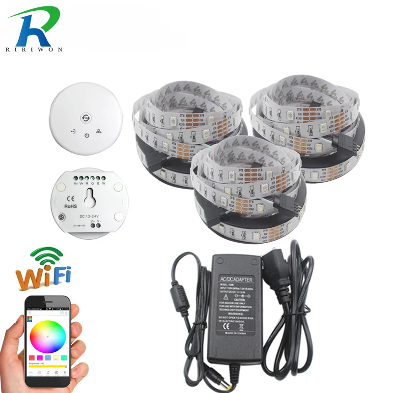 15 м 10 м 5 м WiFi RGB светодиодный светильник водонепроницаемый 5050 SMD 30Led/M лента IP65 Светодиодная лента+ WiFi контроллер с музыкальным режимом