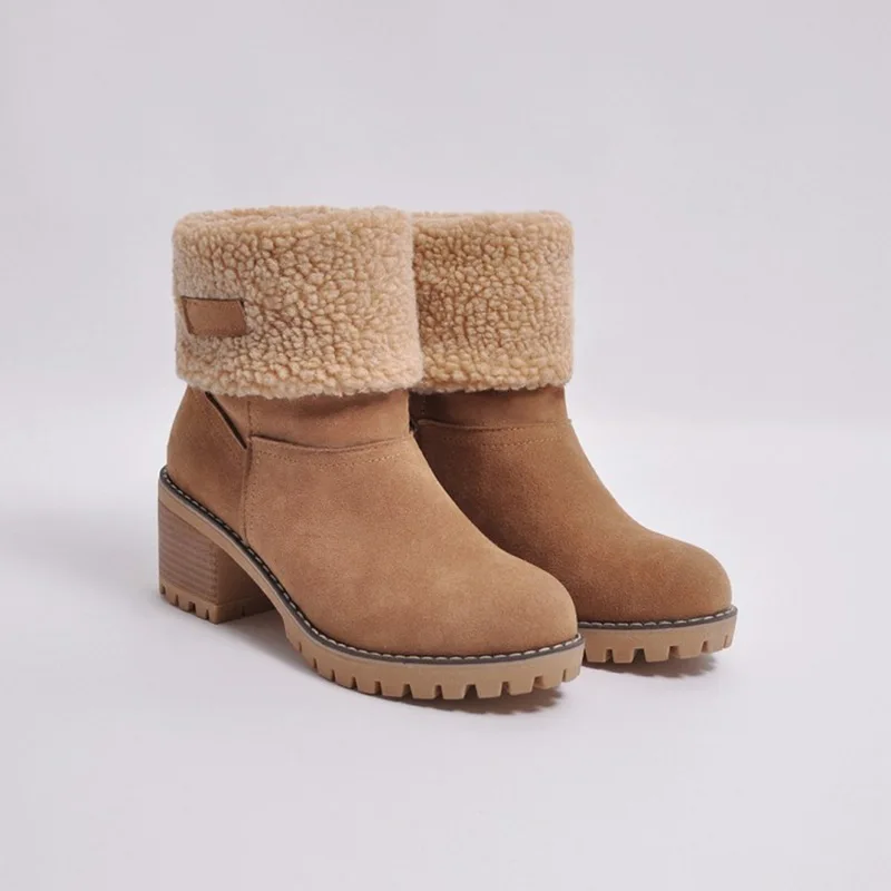 MoneRffi New Women Boots Winter outdoor keep Warm Fur Waterproof Women's Snow Thick heel with round head short boot | Обувь