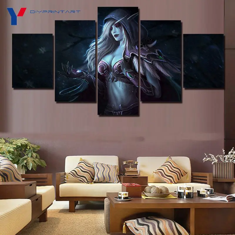 Игра Sylvanas Windrunner печати Живопись 5 шт. Плакаты и принты настенный художественный
