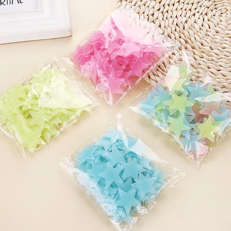 50pcs Plastic 3D Luminous Stars Stickers Glow in Dark Wall Kids room Bedroom Party Decor Art Decals DIY Murals | Дом и сад