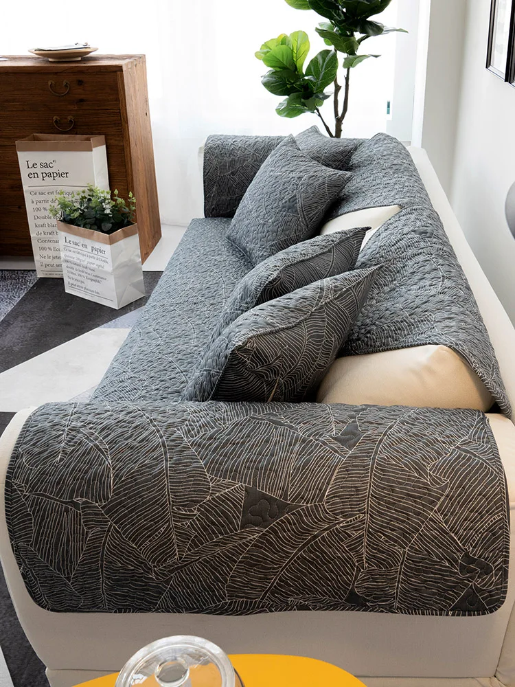 Living Room Four Seasons Cotton Sofa Cushion Modern Simplicity Dark Color Botany Sofa Towel Armrest Towel